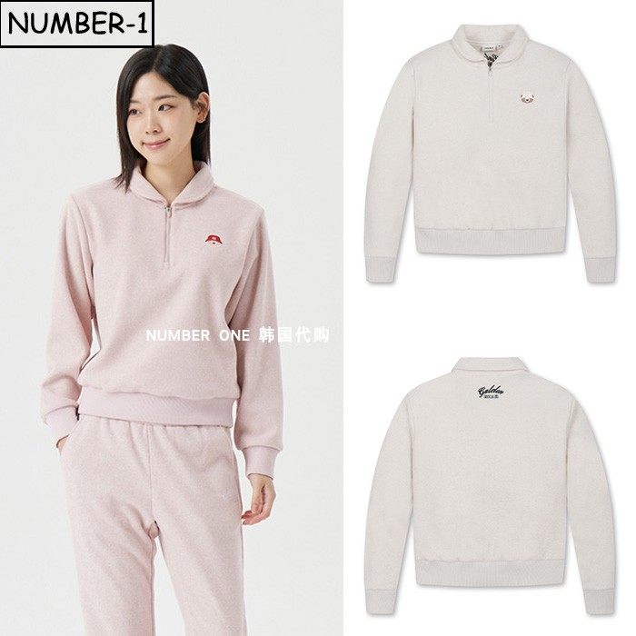 韩国代购golden bear高尔夫球服25年女冬徽标半拉链领毛绒套头衫