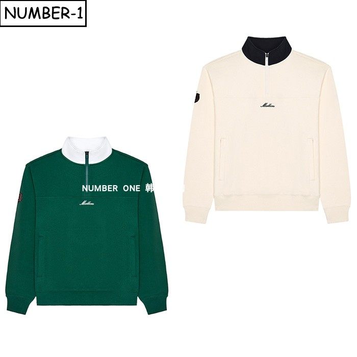 韩国代购malbon高尔夫球服25年男秋徽标口袋半拉链小高领长袖上衣