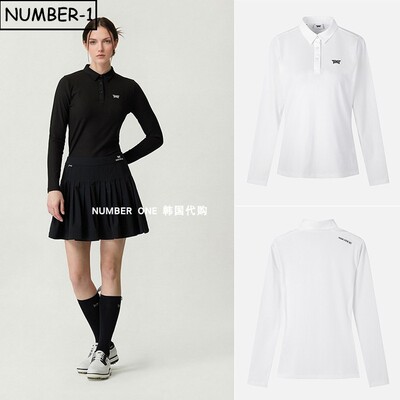 韩国代购pxg高尔夫球服26年女春纯色徽标符号半纽扣翻领长袖上衣