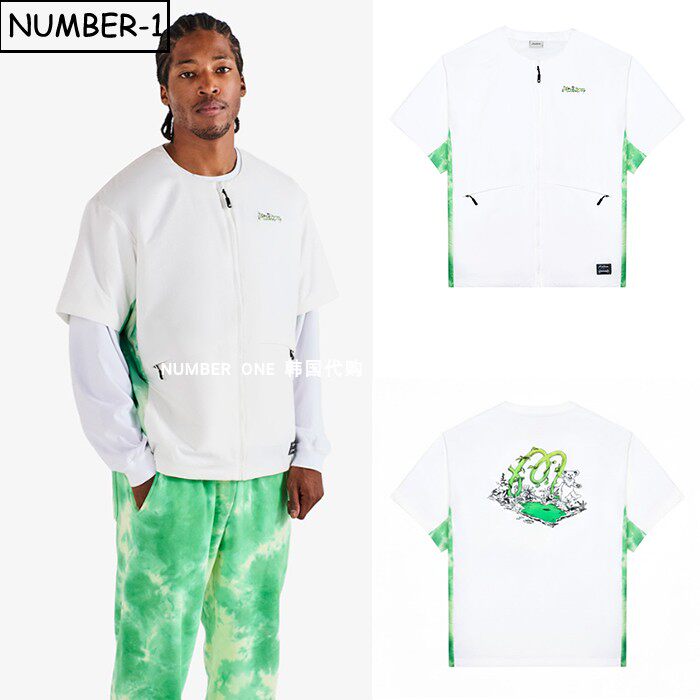 韩国代购malbon高尔夫球服26年男春拼色徽标拉链口袋短袖夹克上衣