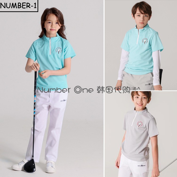 韩国代购gentle green23年夏季男童女童速干golf短袖半领拉链上衣