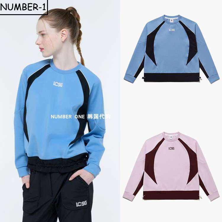 韩国代购LE COQ高尔夫球服25年女款秋冬时尚拼色圆领长袖上衣