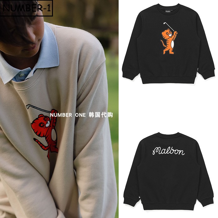 韩国代购malbon高尔夫球服25年男女儿童款徽标图案圆领长袖套头衫