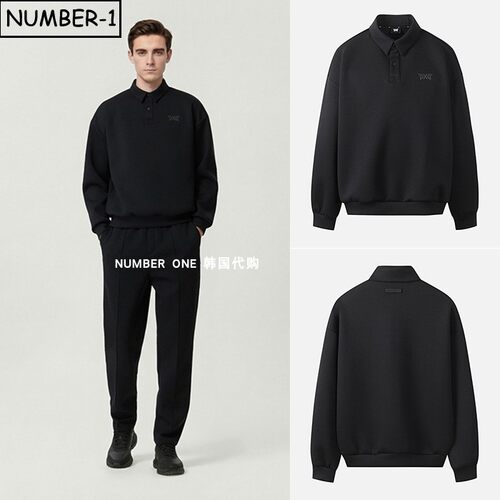 韩国代购pxg高尔夫球服26年男春纯色徽标符号半纽扣翻领长袖上衣