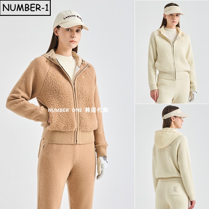 韩国代购高尔夫球服25年女冬徽标口袋连帽长袖羊毛防寒针织衫上衣