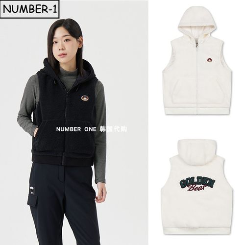 韩国代购golden bear高尔夫球服25年女冬季口袋连帽无袖抓绒背心