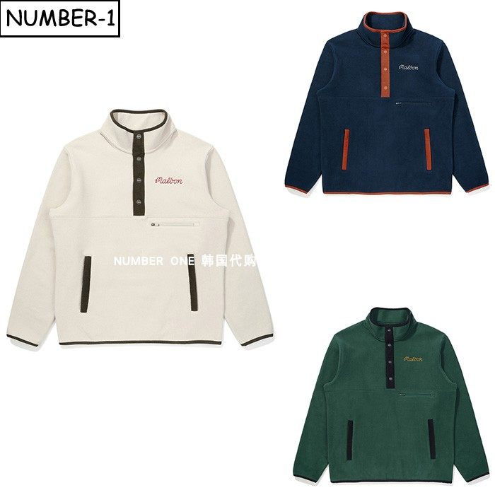 韩国代购malbon高尔夫球服25年男秋徽标口袋半纽扣小高领长袖上衣