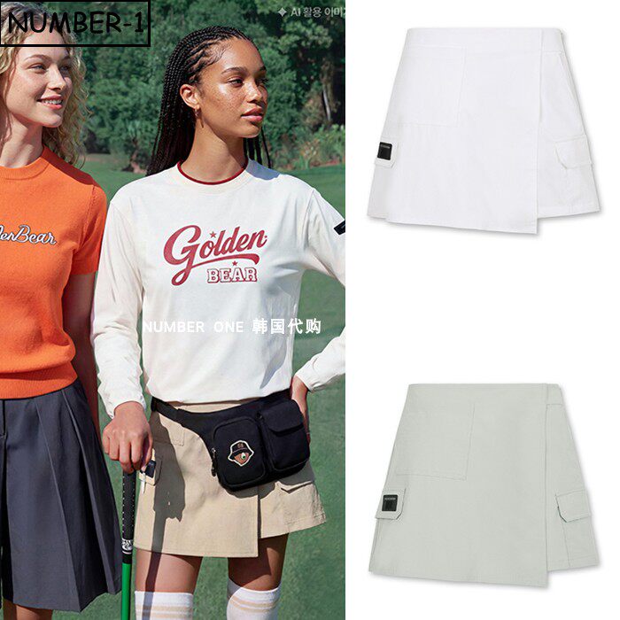韩国代购golden bear高尔夫球服26年女春徽标口袋侧拉链运动短裤