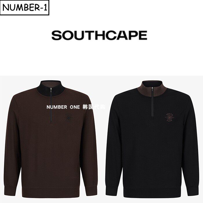 韩国代购southcape高尔夫球服26年男秋徽标图案半拉链小高领上衣