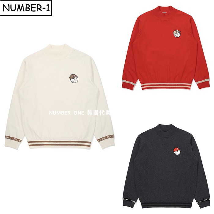 韩国代购malbon高尔夫球服25年男冬徽标图案小高领长袖羊毛套头衫