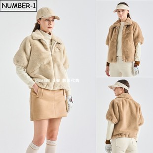 上衣 纯色徽标符号口袋高领毛皮短袖 韩国代购 高尔夫球服25年女冬季