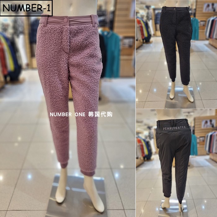韩国代购pearly gates高尔夫球服25年女冬拉链口袋毛绒工装裤长裤