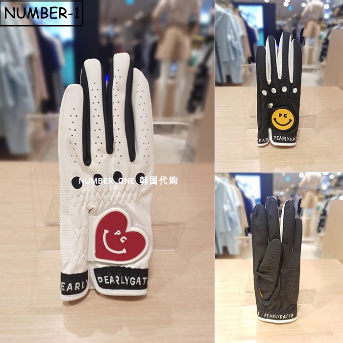 韩国代购pearly gates高尔夫手套25年女秋微笑徽标拼色单手左手套