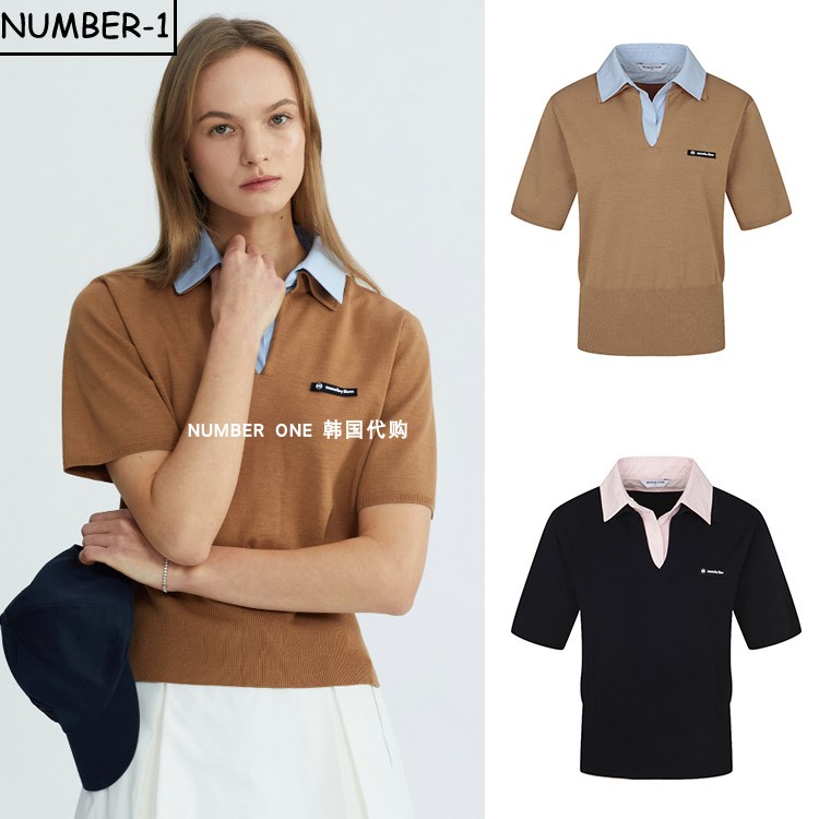 韩国代购MONDAY FLOW高尔夫球服26年女夏季弹力轻质翻领短袖上衣