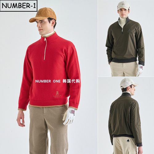 韩国代购高尔夫球服25年男冬徽标刺绣半拉链小高领羊毛双面套头衫