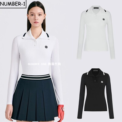 韩国代购GFORE高尔夫球服26年女款春夏纯色经典logo翻领长袖上衣