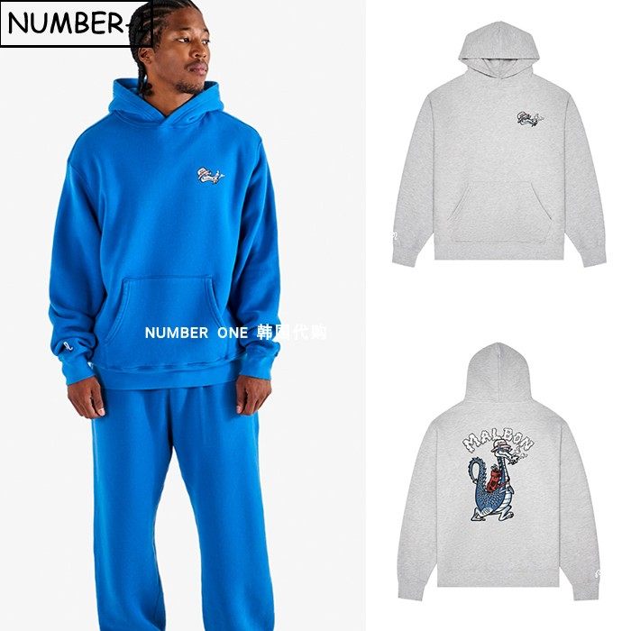 韩国代购malbon高尔夫球服25年男冬纯色徽标图案口袋连帽长袖上衣