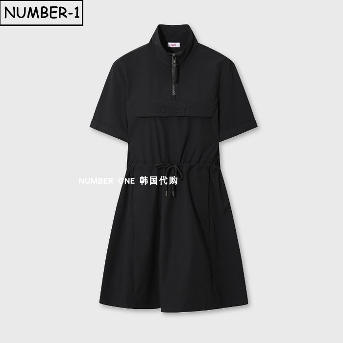 韩国代购waac高尔夫球服26年女秋纯色徽标半拉链小高领短袖连衣裙