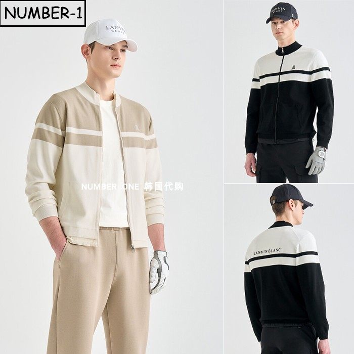 韩国代购高尔夫球服26年男春拼色徽标刺绣口袋全拉链长袖针织夹克