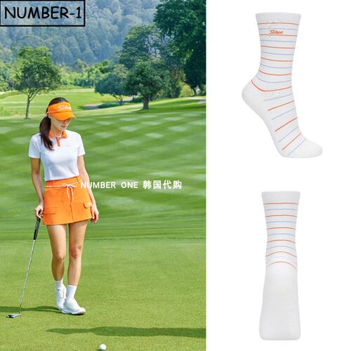 韩国代购titleist高尔夫球袜26年女夏拼色徽标符号条纹运动袜球袜