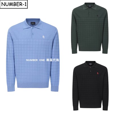 韩国代购pearly gates高尔夫球服26年男春徽标纽扣翻领长袖针织衫