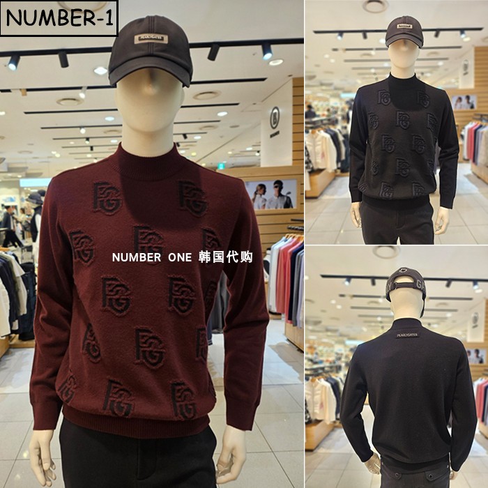 韩国代购pearly gates高尔夫球服25年男冬徽标长袖羊毛防风针织衫