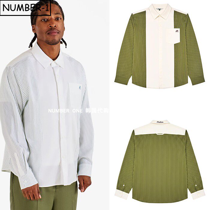 韩国代购malbon高尔夫球服26年男春拼色徽标口袋纽扣翻领长袖衬衫