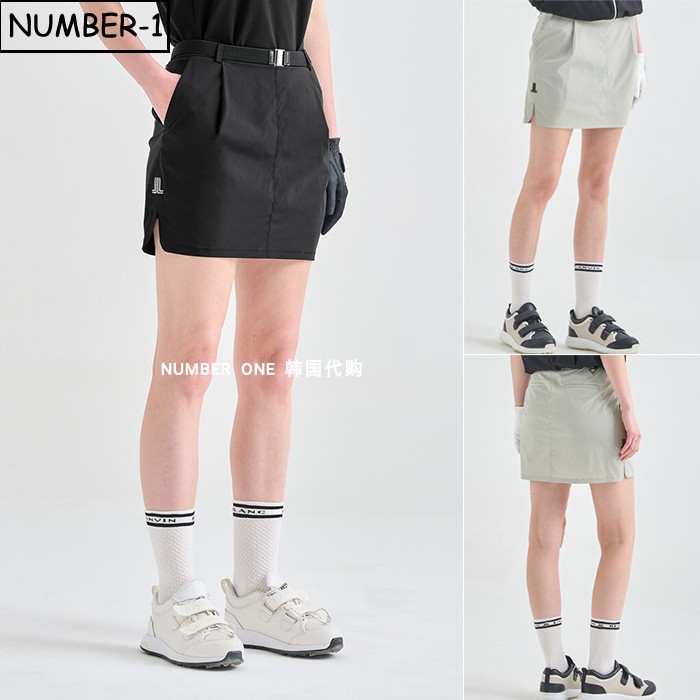韩国代购高尔夫球服26年女夏季纯色徽标口袋侧开衩腰带半身裙短裙