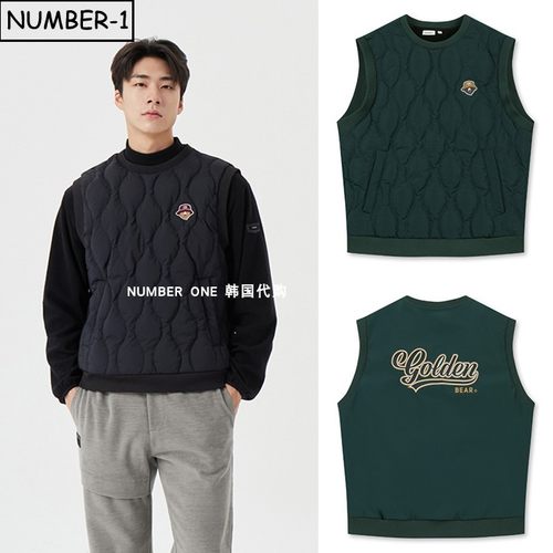 韩国代购golden bear高尔夫球服25年男冬季徽标圆领无袖绗缝背心