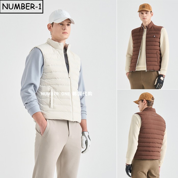 韩国代购高尔夫球服25年男冬纯色徽标口袋小高领双面羽绒保暖上衣