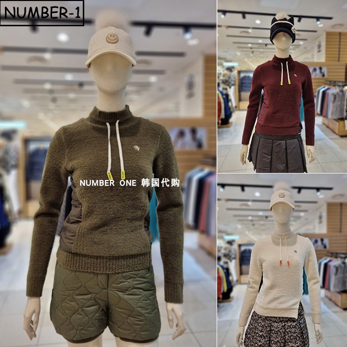 韩国代购pearly gates高尔夫球服25年女冬微笑徽标长袖保暖针织衫