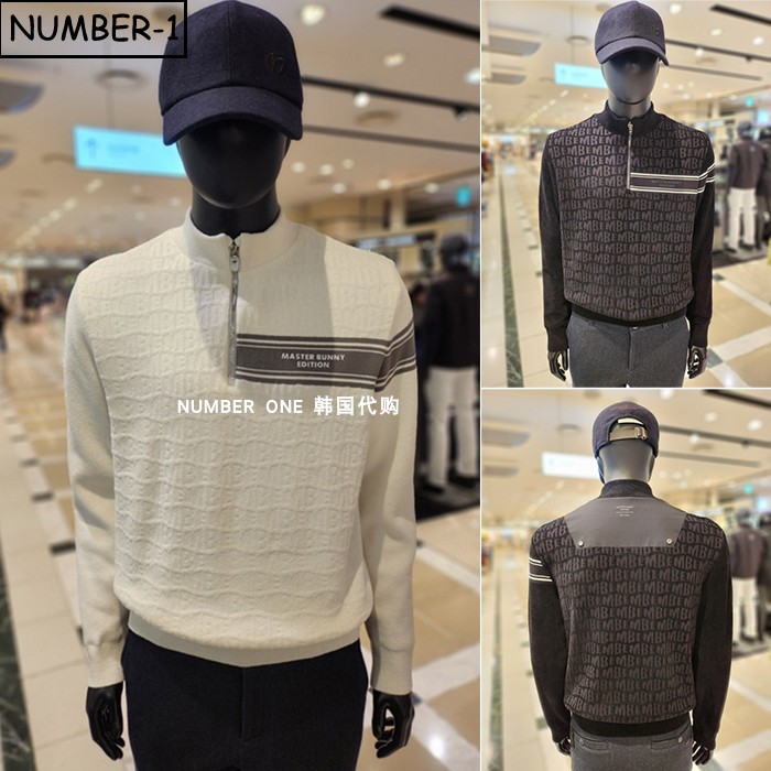 韩国代购master bunny高尔夫球服25年男冬徽标半拉链领长袖针织衫