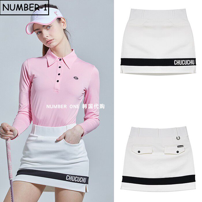 韩国代购CHUCUCHU高尔夫球服25年女夏季徽标口袋侧开衩运动裙短裙