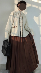 百搭日常通勤 素秋冬款 明制立领对襟短衫 明大褶裙改良原创汉服汉元