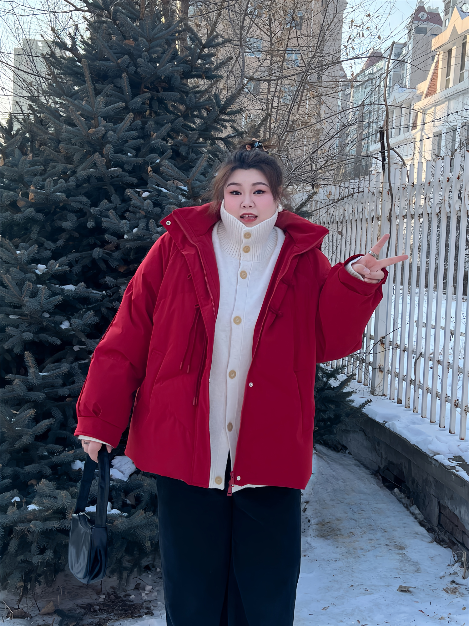 110kgPlus Size Women's Red down Jacket Animal Year Winter Thickeneded down Jacket