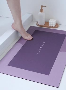 紫色卫生间门口地垫防水防滑垫浴室厕所硅藻泥垫子阳台洗衣机隔水
