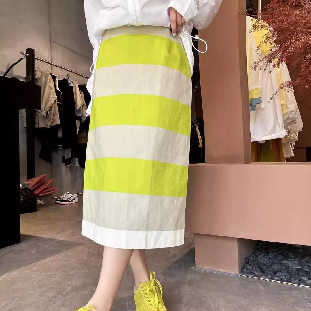 欧货2025年夏季新款时尚百搭显瘦条纹半身裙女宽松休闲中长款裙子