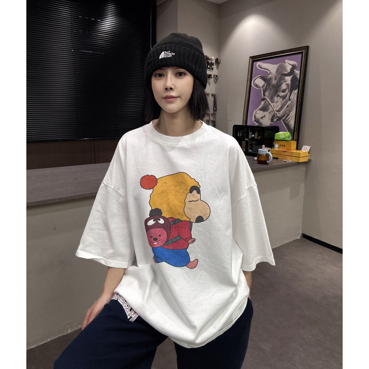 韩版冬季新款卡通印花短袖T恤女