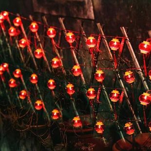 饰灯LED太阳能不插电彩灯 新年流苏红灯笼灯串国庆节日喜庆布置装