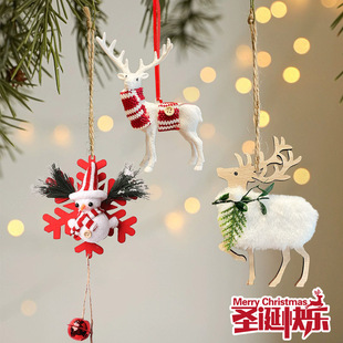 饰品毛绒麋鹿挂饰雪人装 圣诞树布置木质挂件圣诞节氛围感装 扮用品