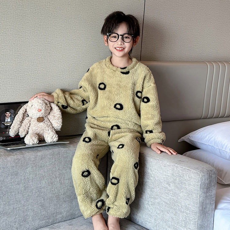 儿童装男童睡衣冬季家居服加绒大童男孩加厚秋冬款珊瑚绒法兰绒潮
