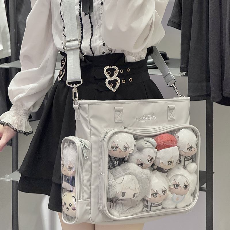 AORDA 日系学院风二次元双肩三用托特包透明层痛包女生20cm娃娃包