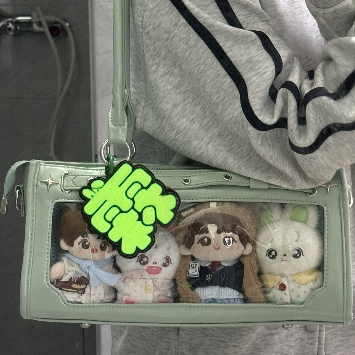 AORDA 原创日系可爱绿色痛包单肩斜挎小食量10cm透明追星娃包吧唧