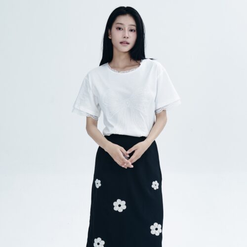 纯棉白色蝴蝶结收腰显瘦少女感