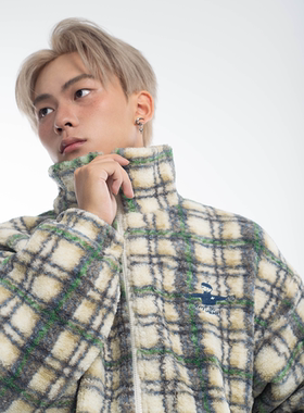 房东的猫protectheart保暖加厚复古格纹立领羊羔毛外套男女同款