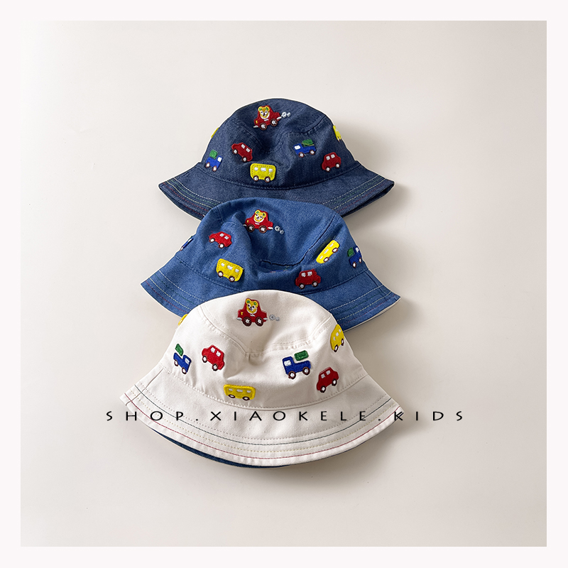 卡通小汽车~韩国宝宝渔夫帽春夏