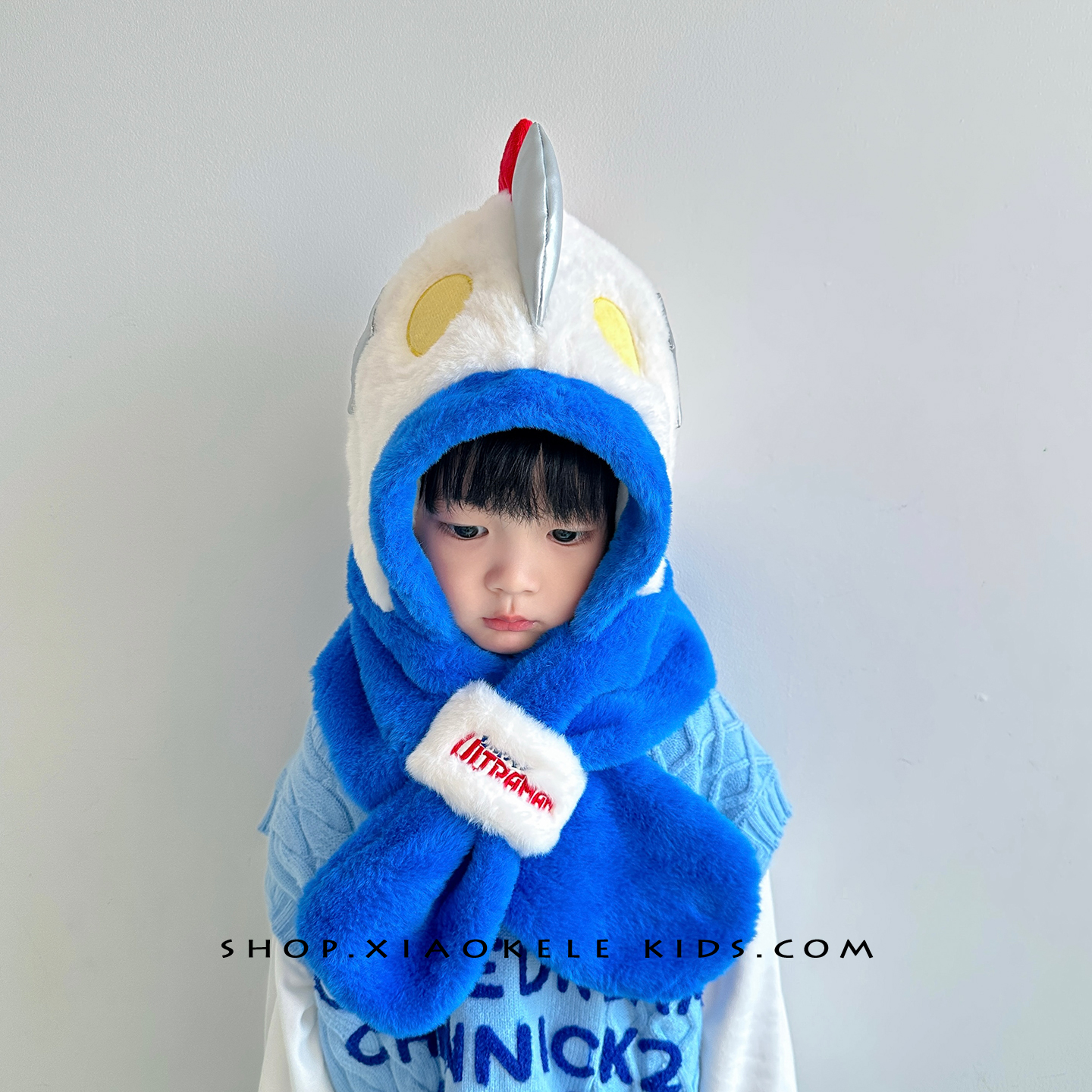 正版奥特曼帽子围巾一体帽男女宝