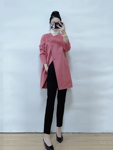 绍兴美代 Theory 优雅粉不规则两粒扣羊毛羊绒大衣 K081405R 现PS