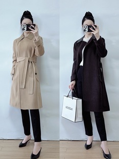 绍兴美代 Theory 羊皮领无扣腰带羊毛羊绒大衣 M081405R 现PS