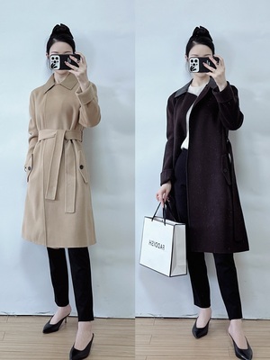 Theory无扣腰带羊毛羊绒大衣